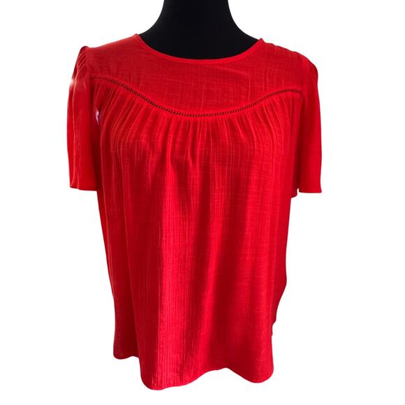New NANETTE LEPORE Women's Red Flutter Sleeve Top Size XS Oversized - Picture 2 of 6